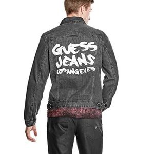 Guess Jeans Black Denim Jacket Graffiti Writing on Back  Size XS Unisex